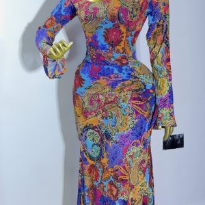 Paisley Flare-Sleeve Maxi Dress